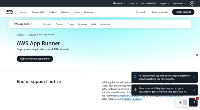 AWS App Runner's own site