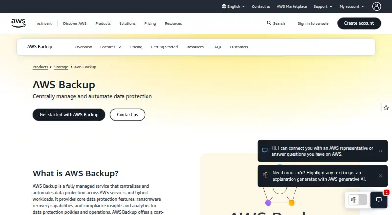 AWS Backup for Amazon EKS's own site
