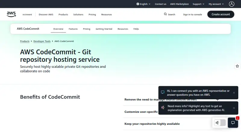 AWS CodeCommit's own site