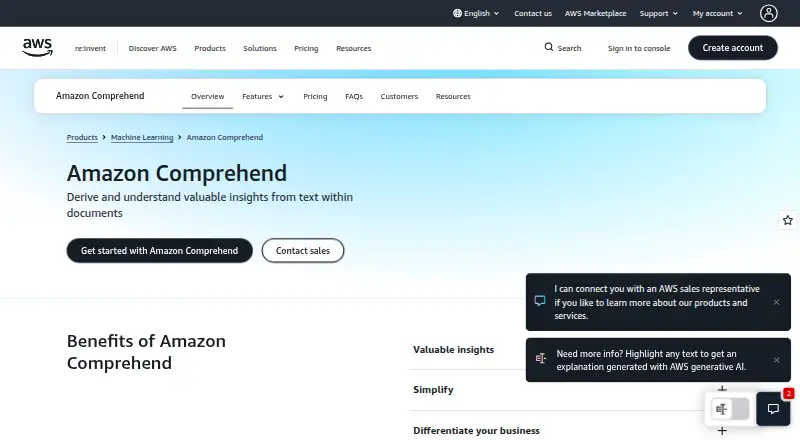 Amazon Comprehend's own site