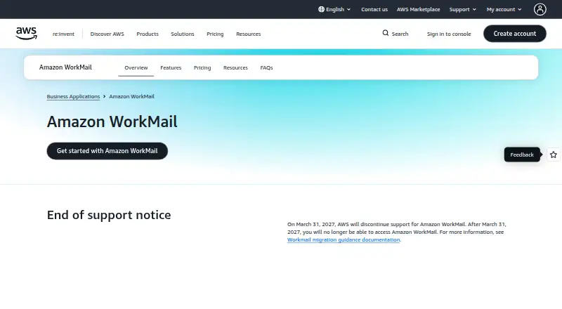 Amazon WorkMail's own site