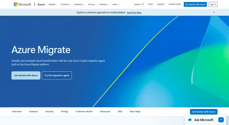 Azure Migrate's own site