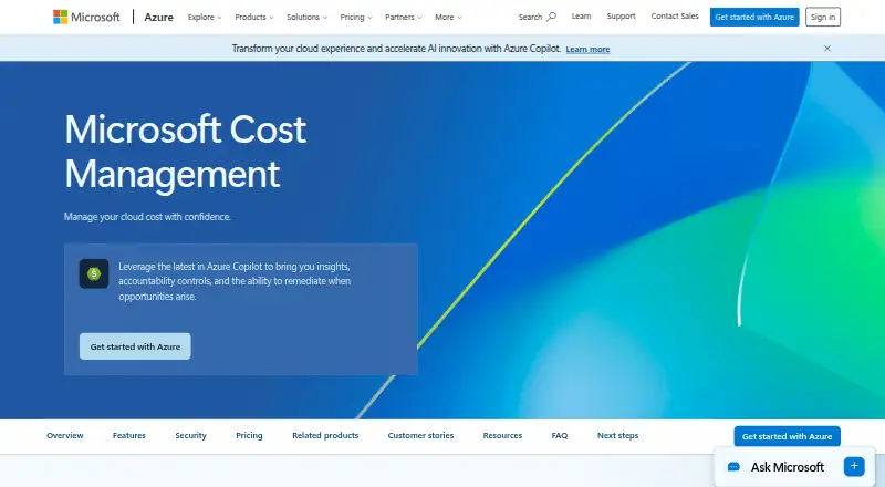 Microsoft Azure Cost Management's own site