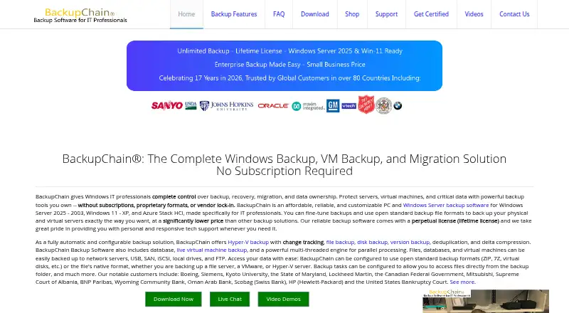 BackupChain's own site
