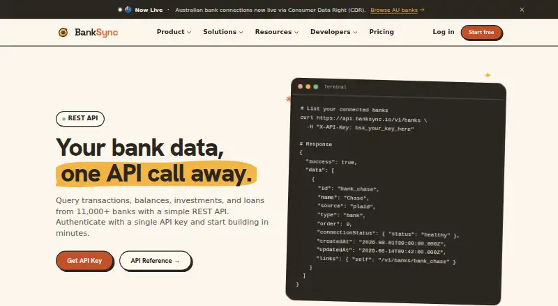 BankSync API's own site