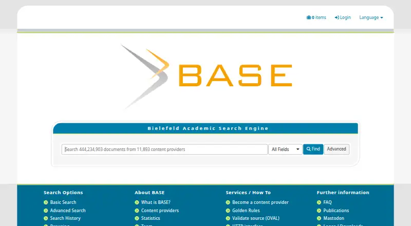 BASE (Bielefeld Academic Search Engine)'s own site