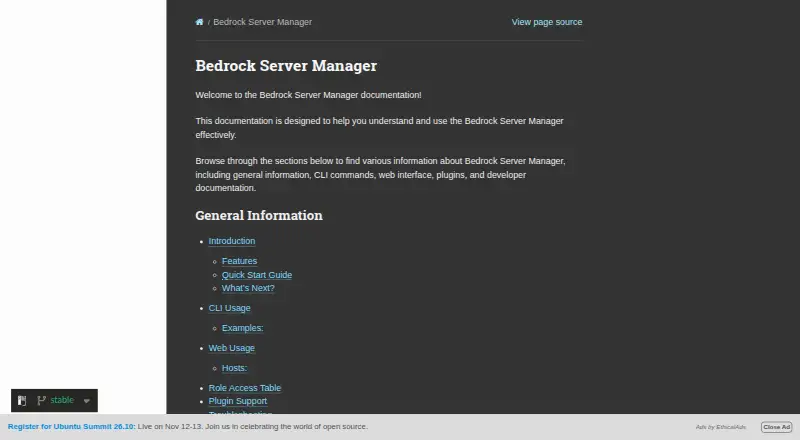 Bedrock Server Manager's own site
