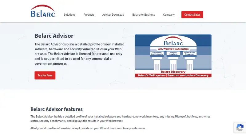Belarc Advisor's own site
