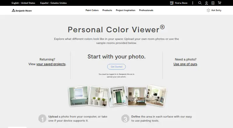 Benjamin Moore Personal Color Viewer's own site