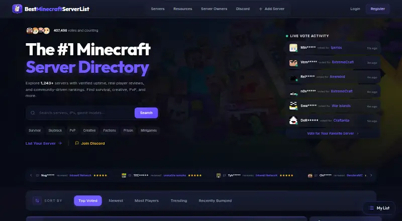 Best Minecraft Server List's own site
