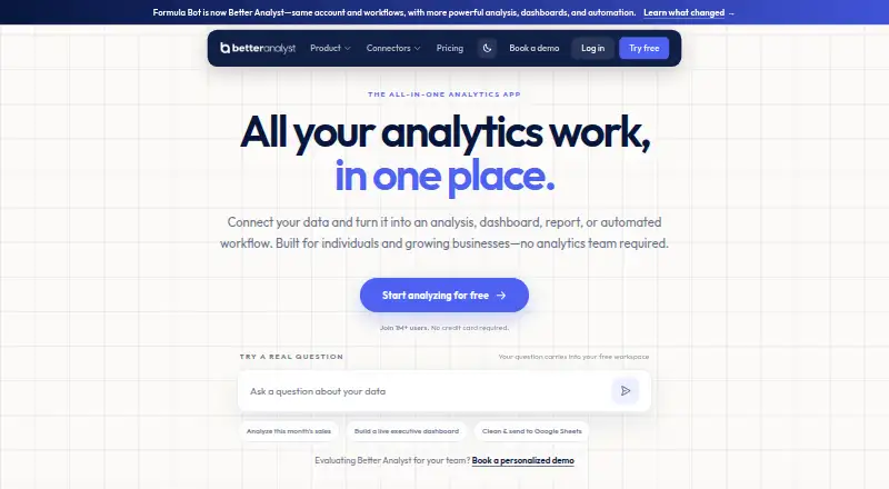 The Formula Bot (now Better Analyst) homepage