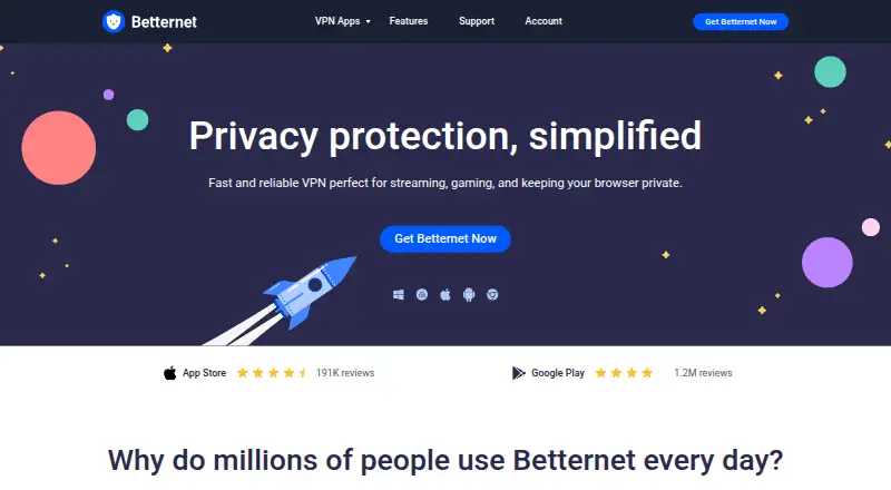 The Betternet Free homepage