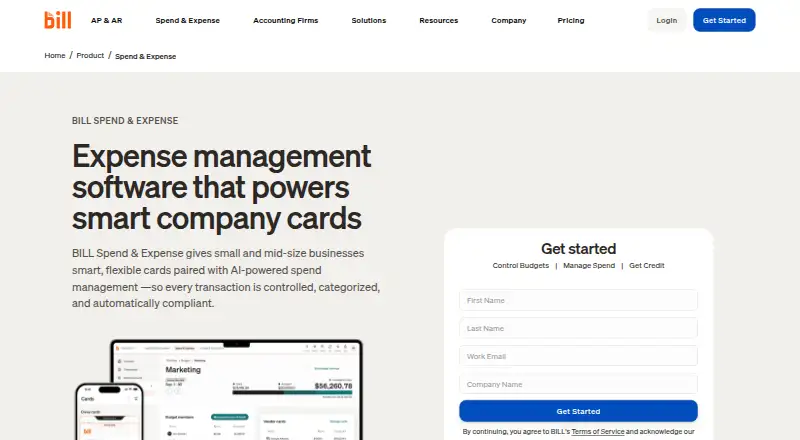 BILL Spend & Expense's own site