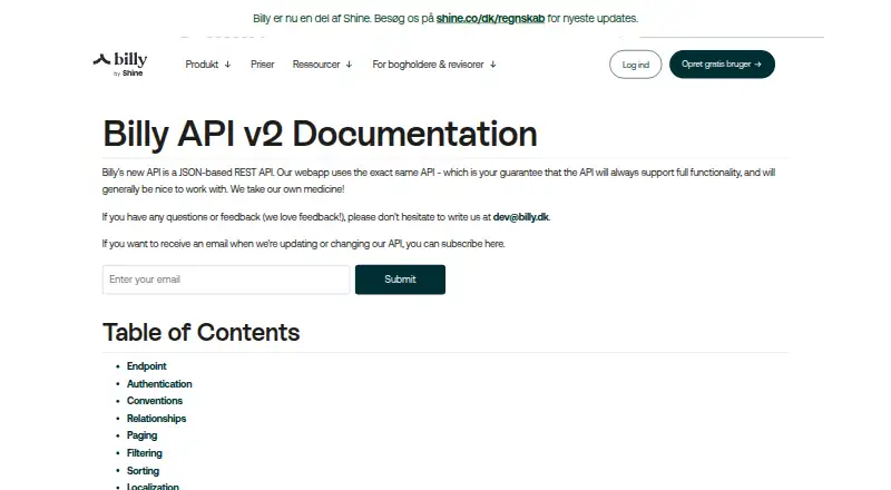 Billy API's own site