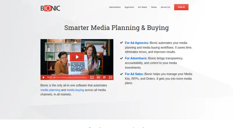 Bionic for Agencies's own site