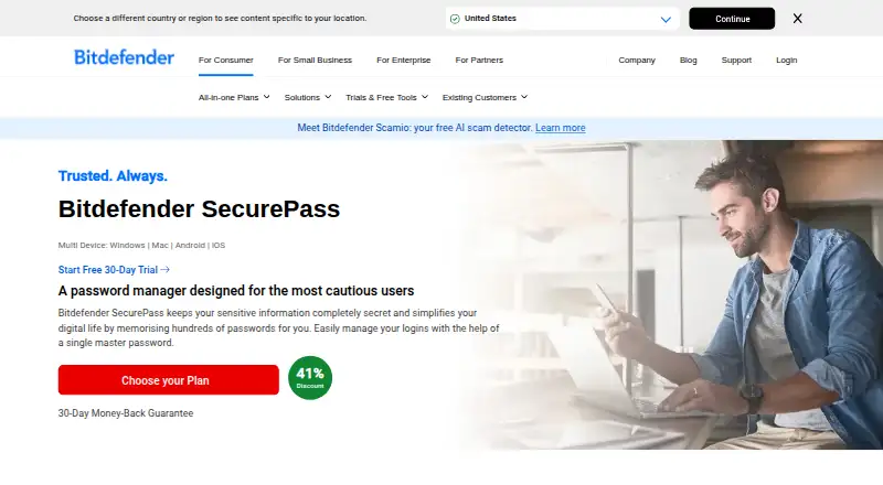 Bitdefender SecurePass's own site