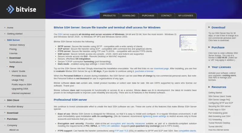 Bitvise SSH Server's own site