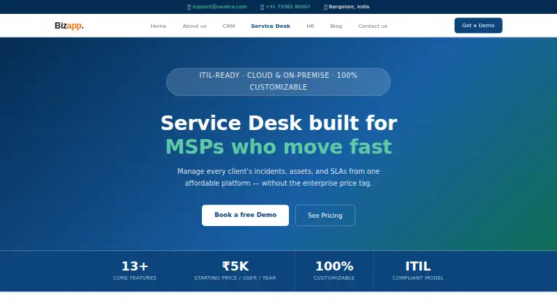 Bizapp Service Desk's own site