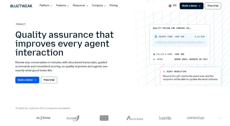 BlueTweak Customer Service Quality Assurance's own site