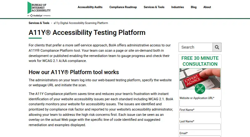 A11Y Accessibility Testing Platform's own site