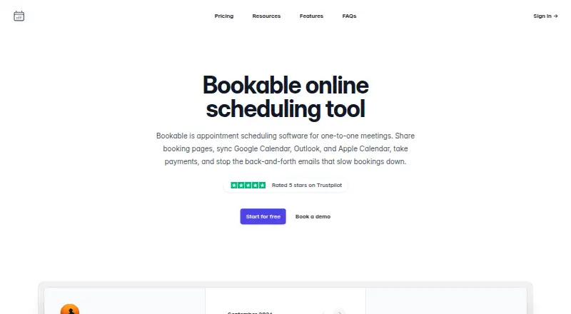 Bookable's own site