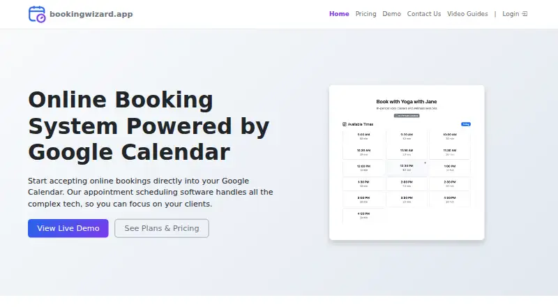 BookingWizard's own site