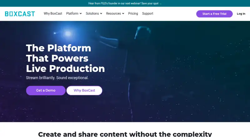 The BoxCast homepage