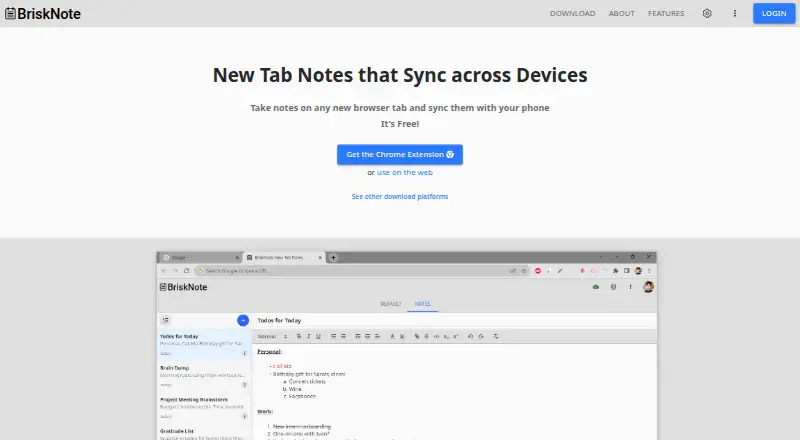 BriskNote's own site