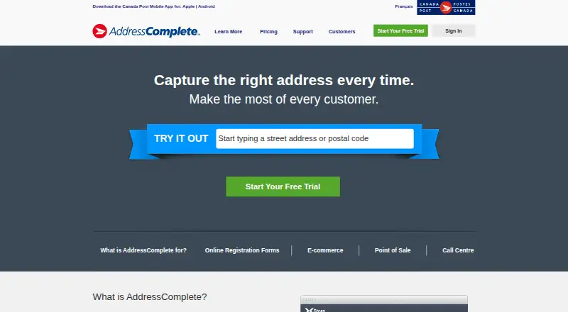 AddressComplete's own site