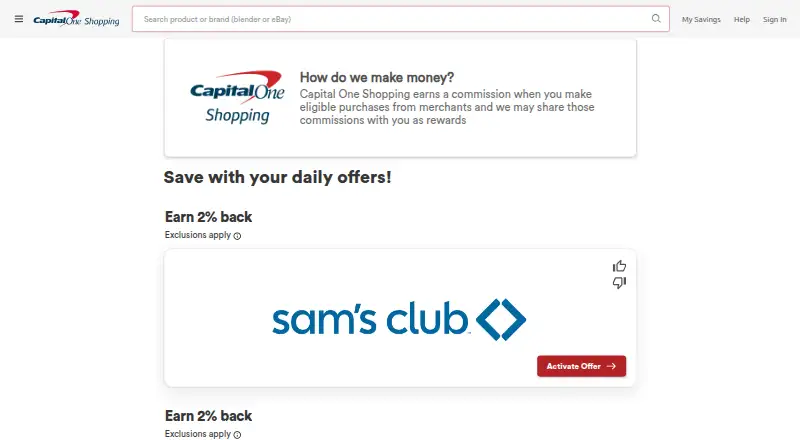 Capital One Shopping's own site