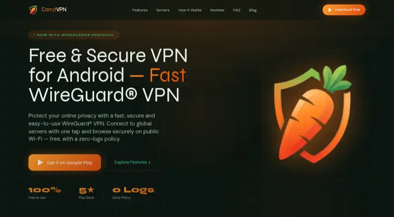 The CarrotVPN homepage