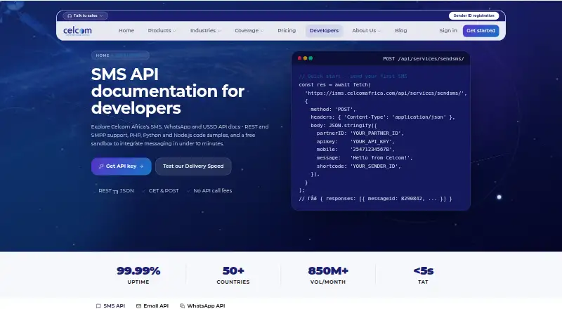 Celcom Africa SMS API's own site