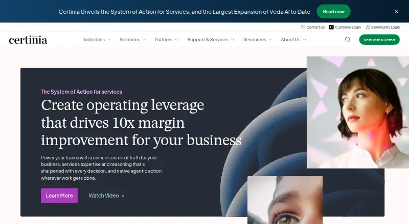 The Certinia Professional Services Cloud homepage