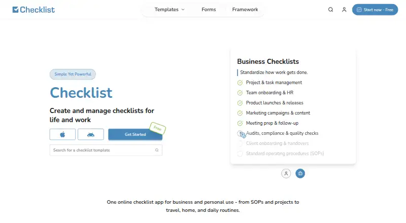 Checklist's own site