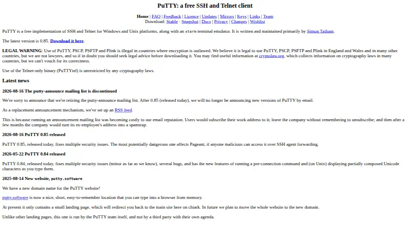 PuTTY's own site