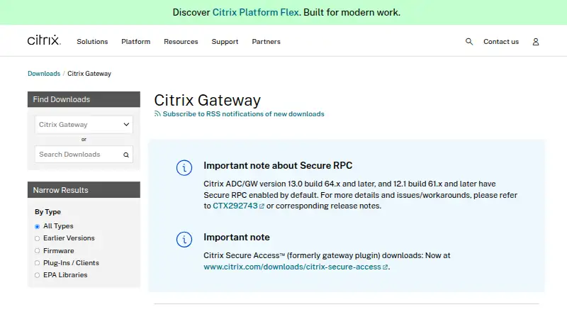 Citrix Gateway's own site