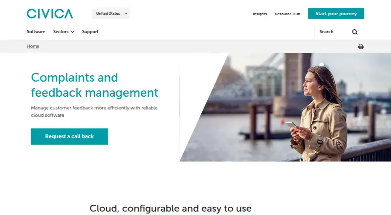 The Civica Complaints Management homepage