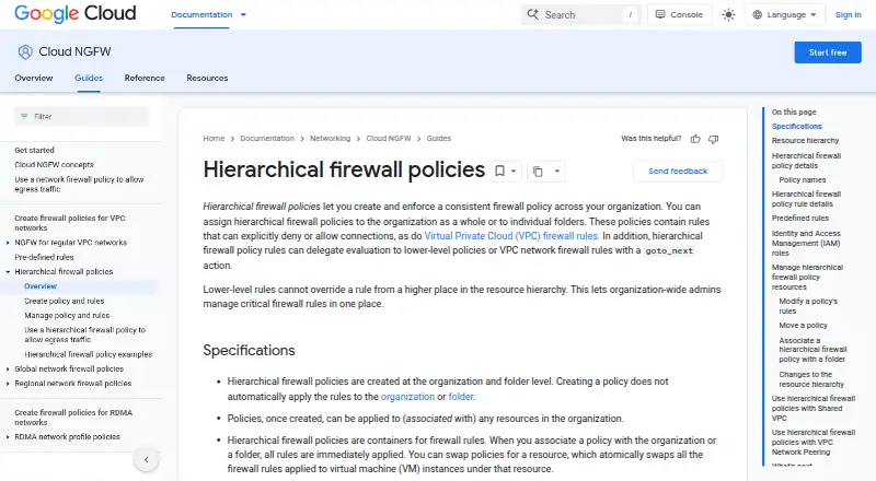 The Google Cloud Firewall Policies homepage