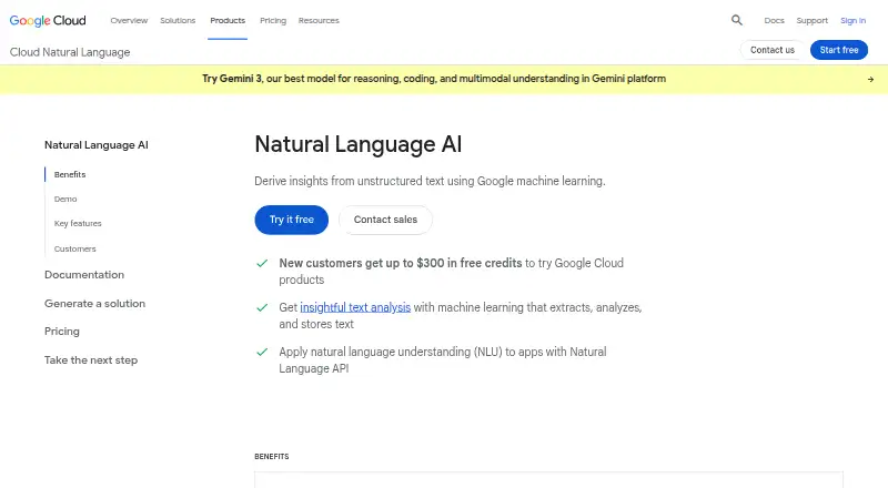 Google Cloud Natural Language API's own site