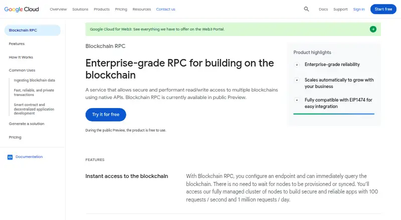 Google Cloud Blockchain RPC's own site