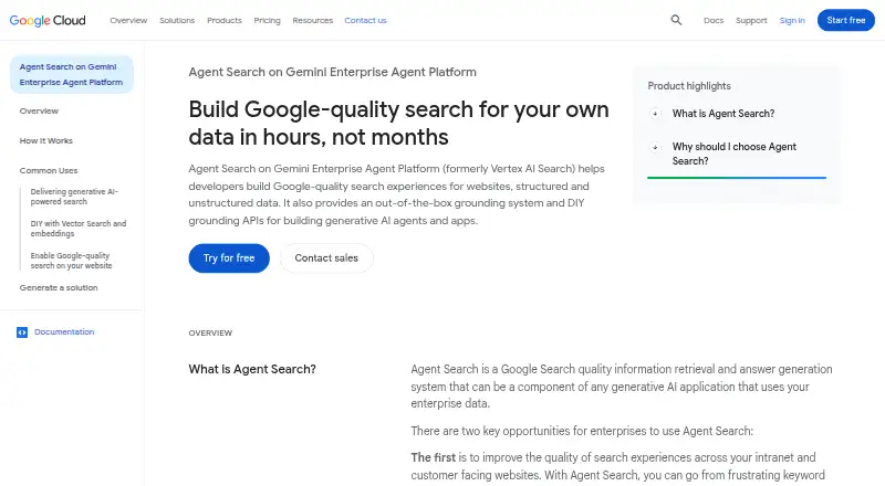 Google Agent Search's own site