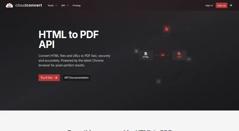 CloudConvert HTML to PDF API's own site