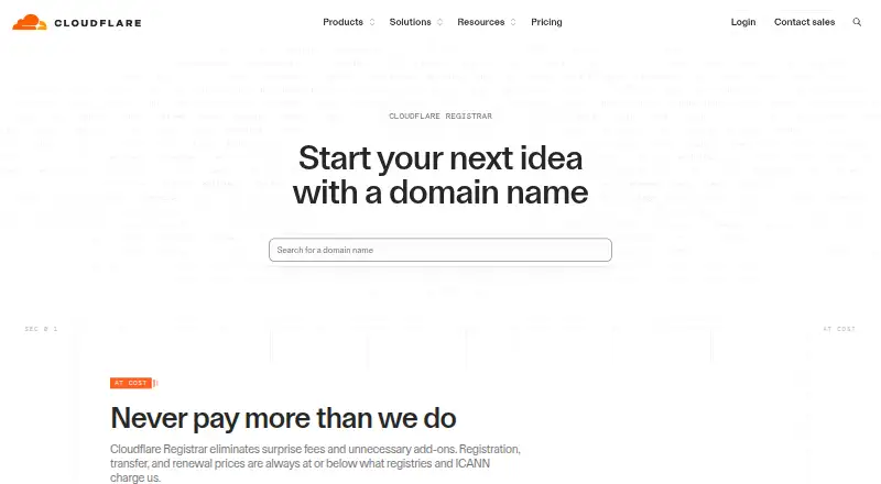 Cloudflare Registrar's own site