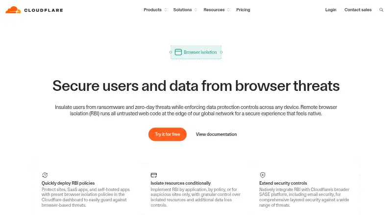 Cloudflare Browser Isolation's own site