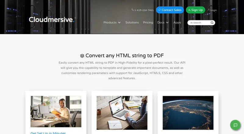 Cloudmersive HTML to PDF API's own site