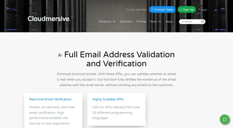 Cloudmersive Email Verification API's own site