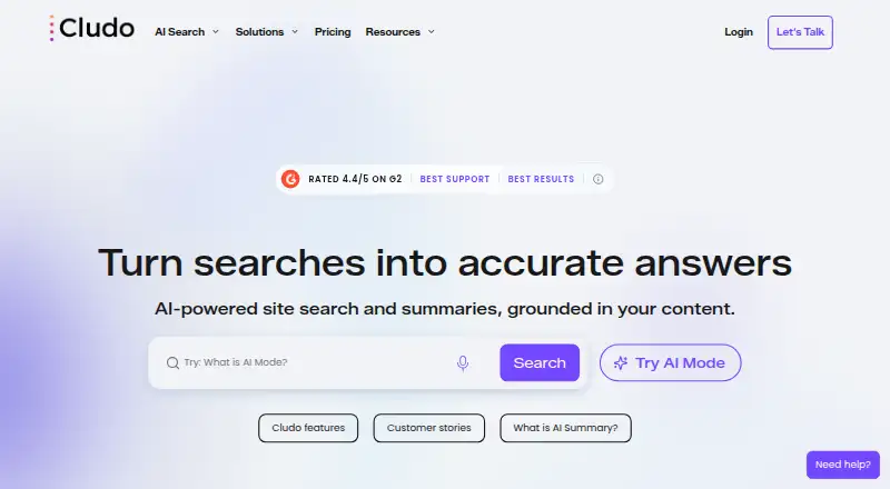 Cludo Site Search's own site