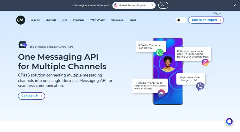 CM.com Business Messaging API's own site