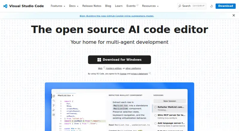 The Visual Studio Code homepage