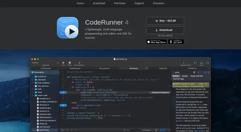 CodeRunner's own site